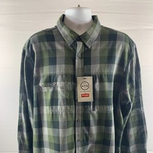 Wrangler ATG XXL Green Gray Plaid Button Shirt NWT